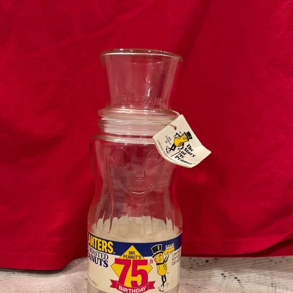 Planters Mr Peanut 75 Birthday Jar with ORIGINAL RARE with label and tag! VTG